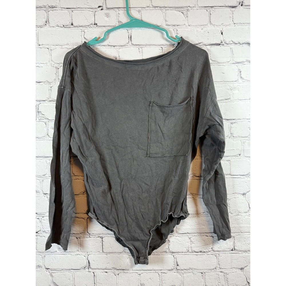 Free People‎ Bodysuit Long Sleeve Top Pocket Gray XS